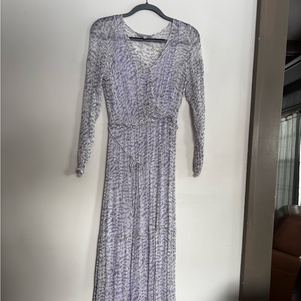 Chelsea28 Lavender Floral Maxi Long-sleeve Boho Sheer over slip dress, size M